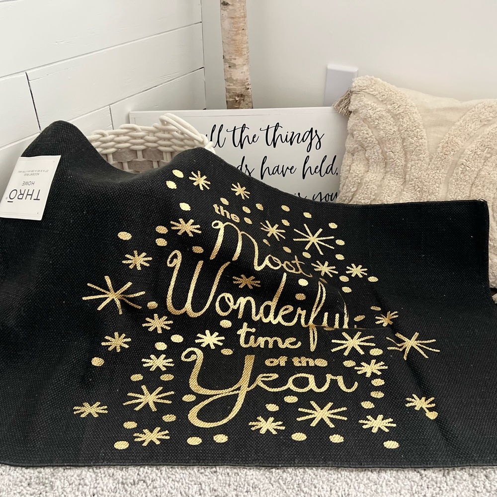 Holiday Rug Mat MOST WONDERFUL TIME OF THE YEAR Black / Gold Anti-skid